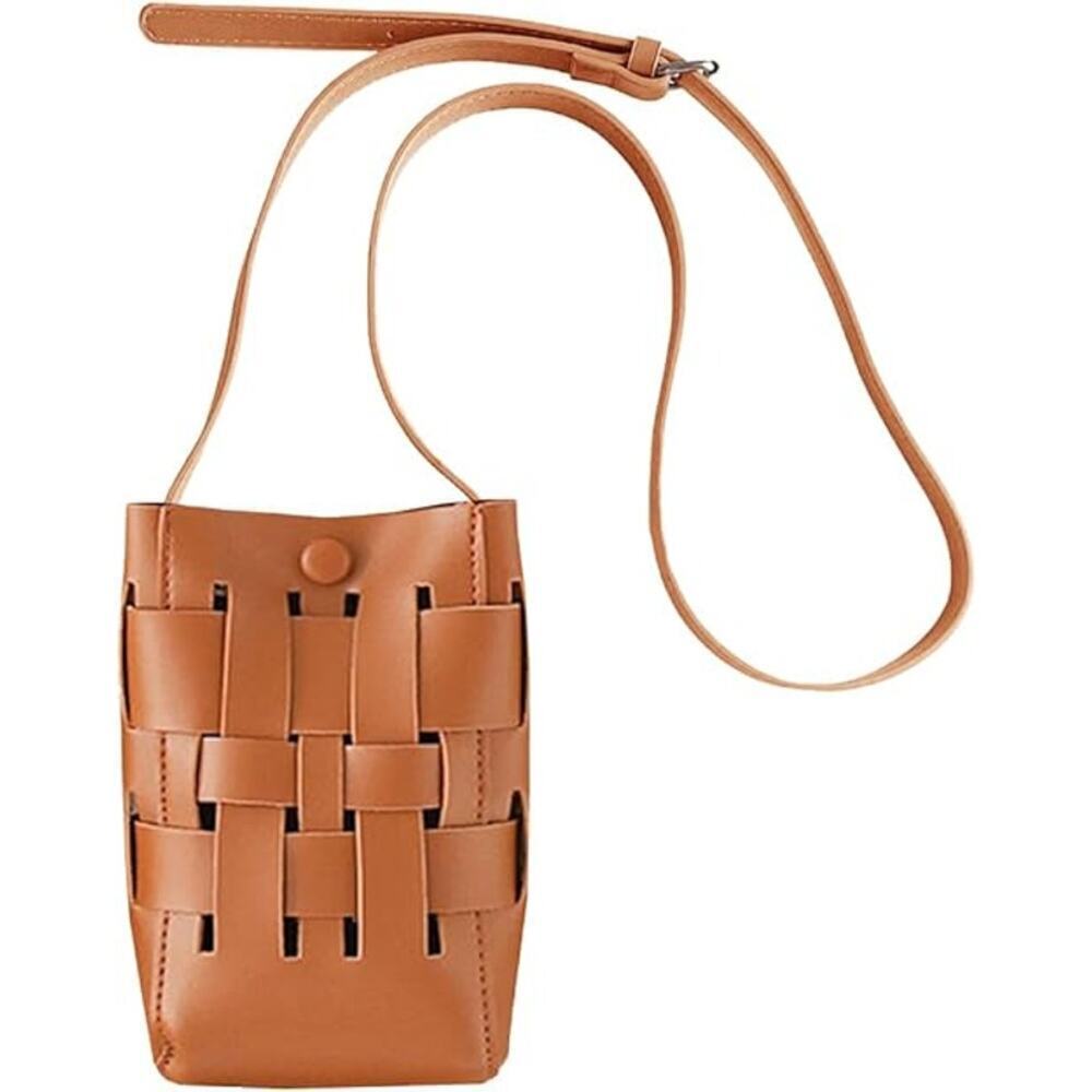 Last One   Basket Weave Small Phone Bag Crossbody Shoulder Bag Women (brown)
